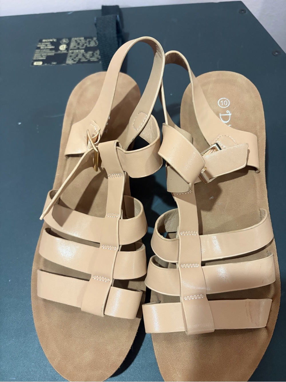 Payless Beige Strappy Slingback Sandals with Gold Buckle brand new never wored